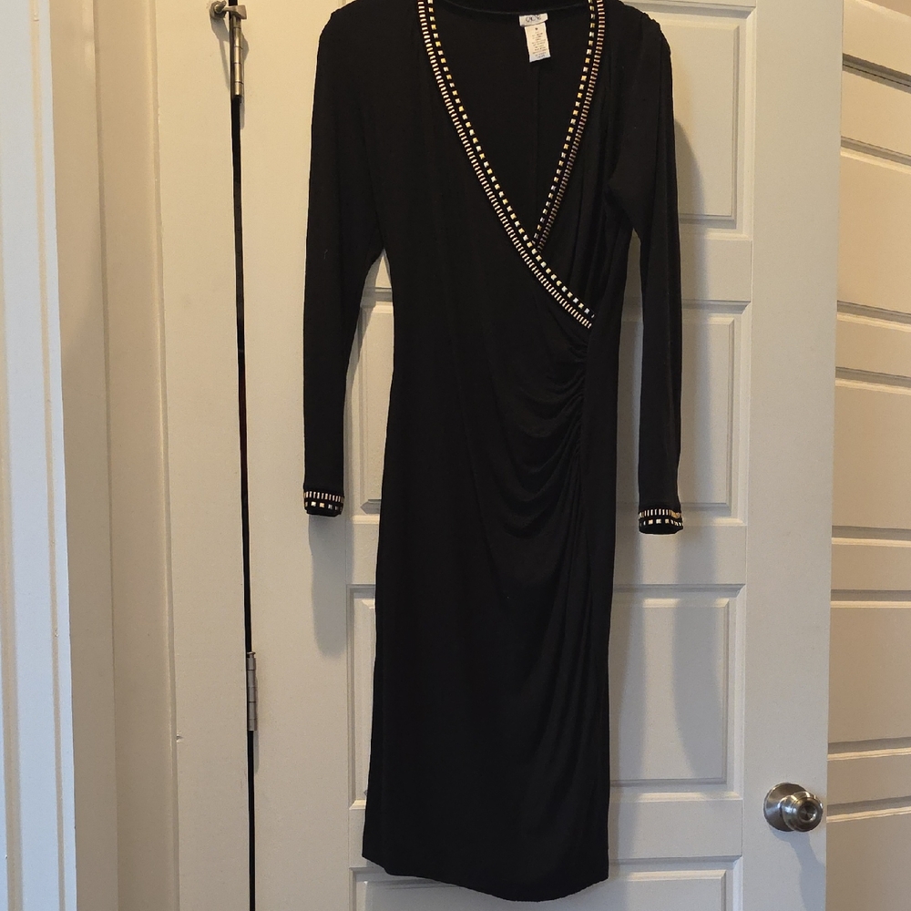 Cache Elegant Black Dress with Gold Accents